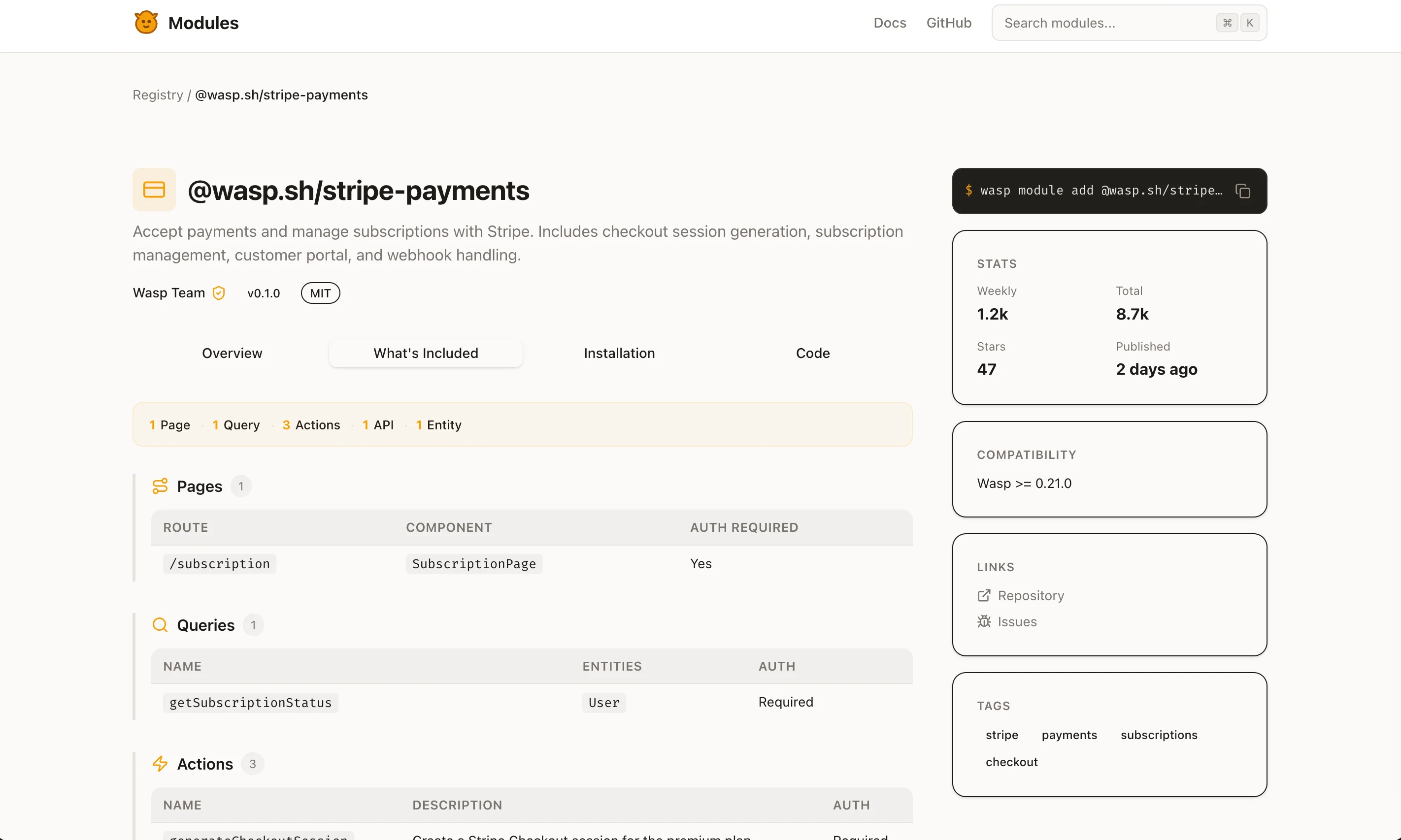 Concept design for a full-stack module registry